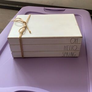 Rae Dunn stack says Oh Hello Spring